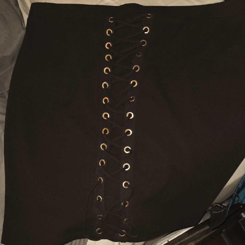 Forever 21 Black Pencil Skirt with Gold Eyelets
